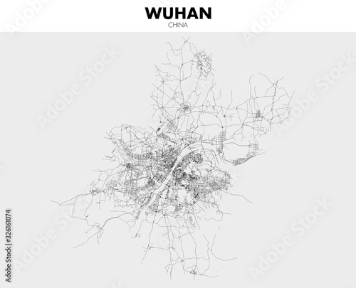 Blueprint of Wuhan city in China, One Color Map, color change, Artprint photo