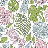 Hand drawn tropical plants. Vector seamless pattern