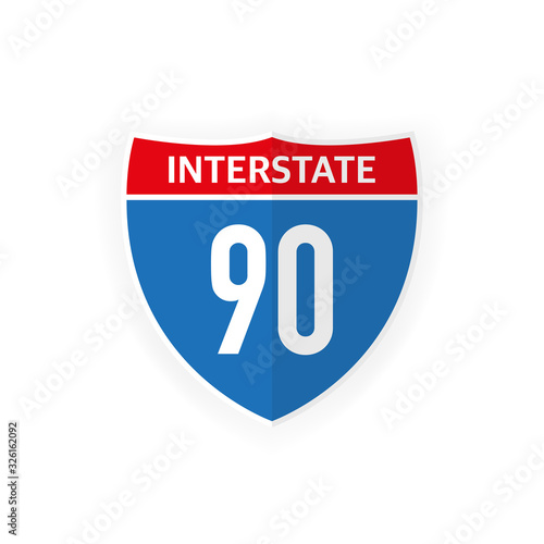 Interstate highway 90 road sign icon isolated on white background. Vector illustration.