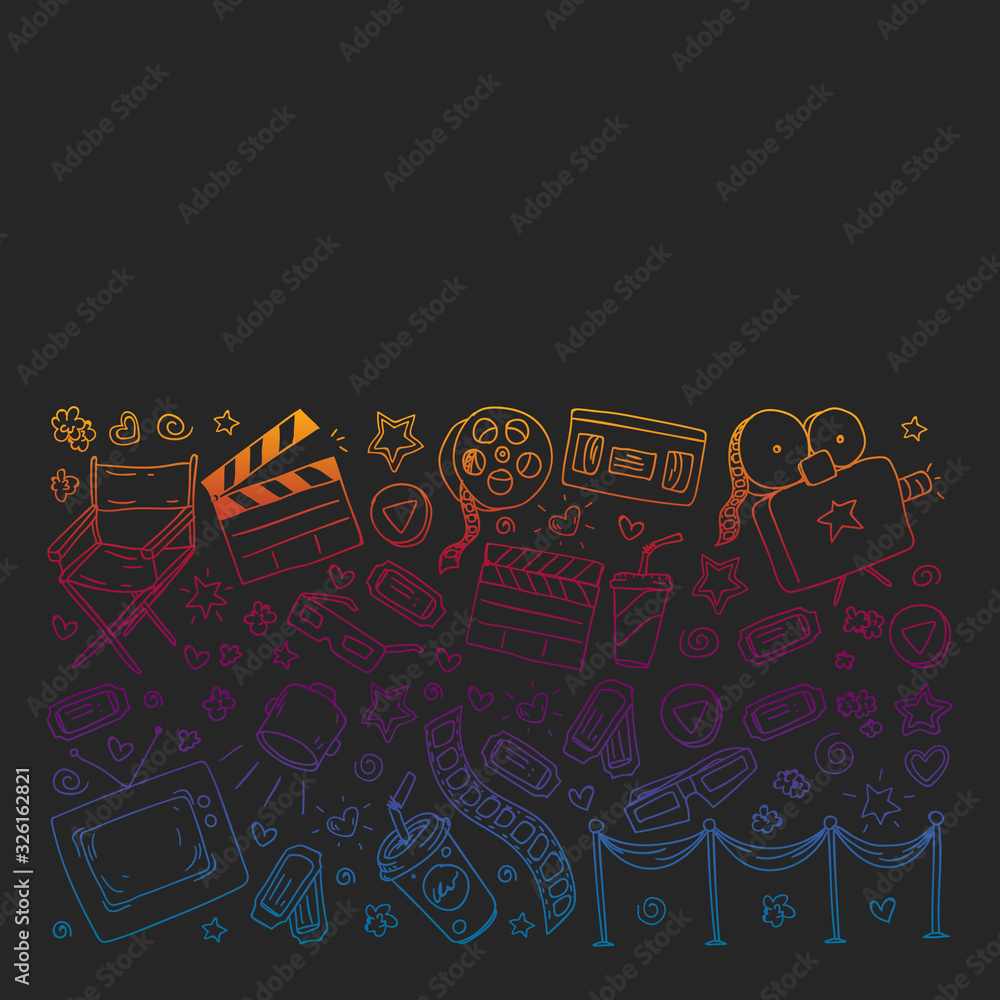 Cinema pattern with vector icons. Movie, Cinema pattern with vector icons. Movie,