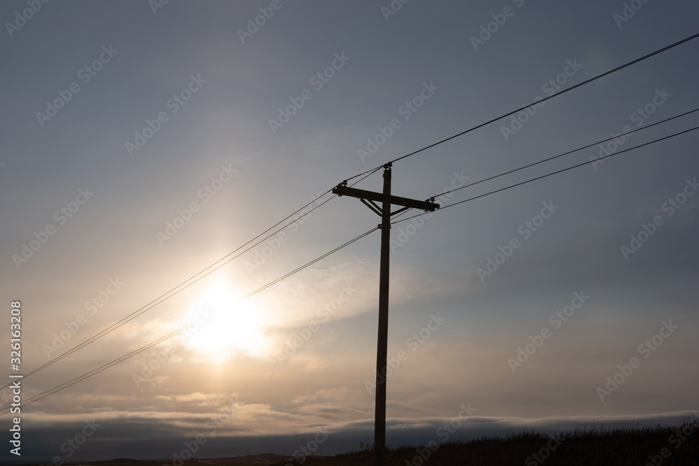 power line at sunrise