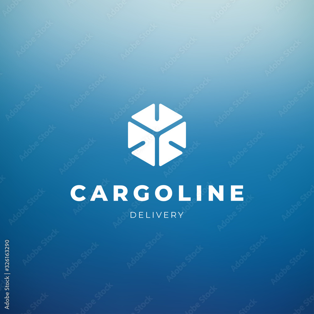 Blue vector logo with cube sign on blue background. Corporate brand for cargo and delivery company. Blue vector logo with cube sign on blue background. Corporate brand for cargo and delivery company.