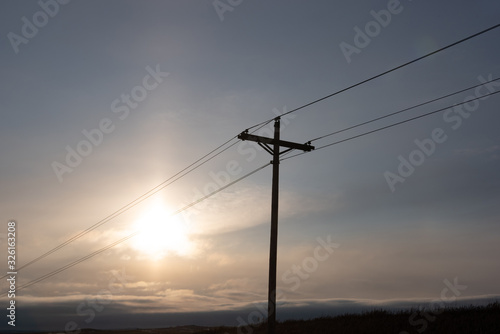 power line at sunrise