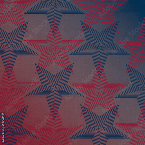 Textured background of unique red and blue star pattern