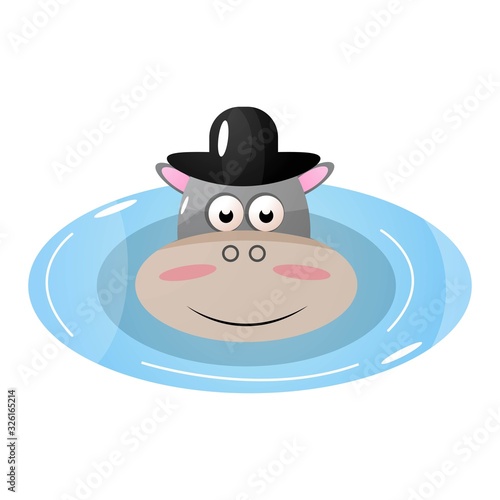 flat illustration of cartoon hippo in hat