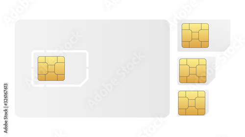Set of blank SIM card. Illustration on white background.