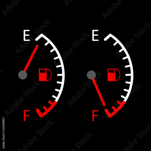 Fuel gauge. Full tank. Flat design. Vector illustration.