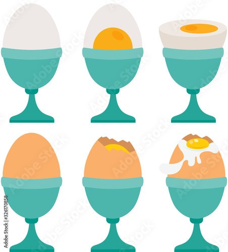 Set of different eggs on egg cup