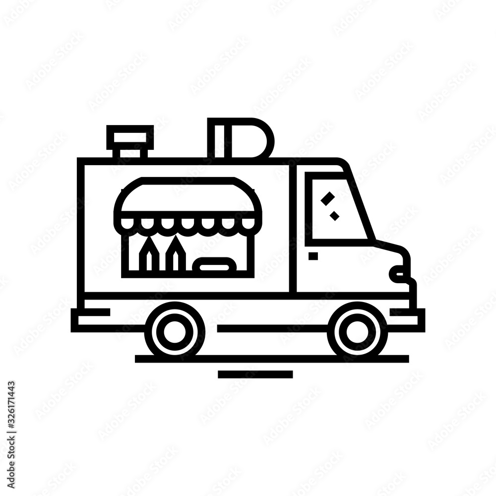 Food trucks line icon, concept sign, outline vector illustration, linear symbol. Food trucks line icon, concept sign, outline vector illustration, linear symbol.