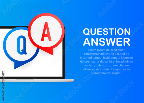 Question answer chat balloons in red and blue colors on a blue background.
