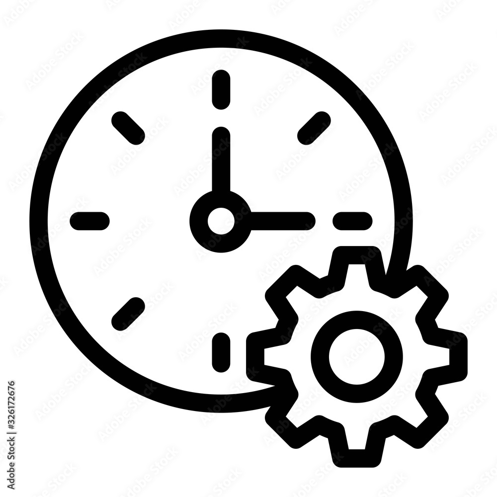 Clock and gear symbol. Time preferences setup icon in line style. Time concept for perfect mobile and web page design. Clock and gear symbol. Time preferences setup icon in line style. Time concept for perfect mobile and web page design.