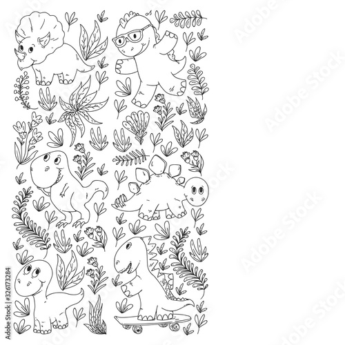 Pattern kids fabric, textile, nursery wallpaper. Vector illustration. Hand drawn dinosaurs, dino for little children.