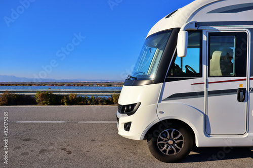 Trip in camping car parked together salinas in a national park.