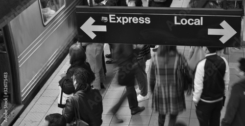 New York Subway Metro Underground Crowds of People Waiting for Express Train  © Kits Pix