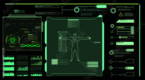 Design of medical scanning. Hud. Interface elements. Modern medical examination HUD style. Health future design on hi tech background. Modern medical examination HUD style.