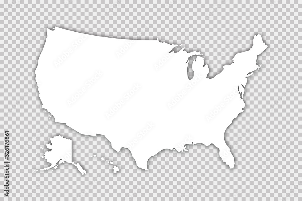Fototapeta Usa map vector isolated illustration with shadow on transparent background. Web banner for concept design. United states map. Usa silhouette.