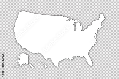 Fototapeta Usa map vector isolated illustration with shadow on transparent background. Web banner for concept design. United states map. Usa silhouette.