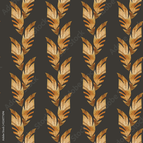 Beige dry tropical palm leaf cute seamless patten on a dark background. Print for banners, posters, cards, web, textile, paper, stationery.