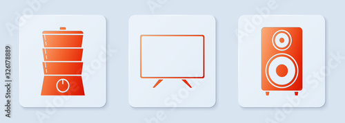 Set Smart Tv , Double boiler and Stereo speaker . White square button. Vector