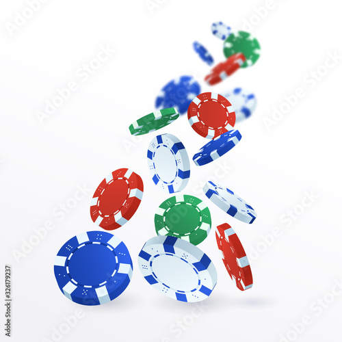 Falling casino chips isolated on white background. Flying poker chips vector illustration. Games of chance. Element for your design.