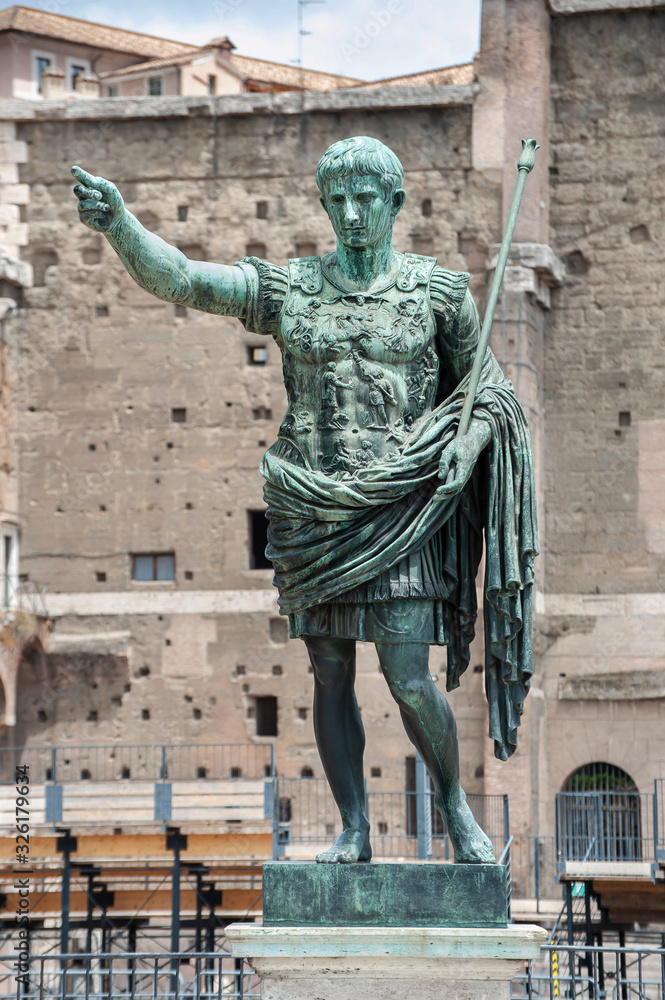 Bronze statue of the first Roman Emperor Augustus Caesar on the via dei ...
