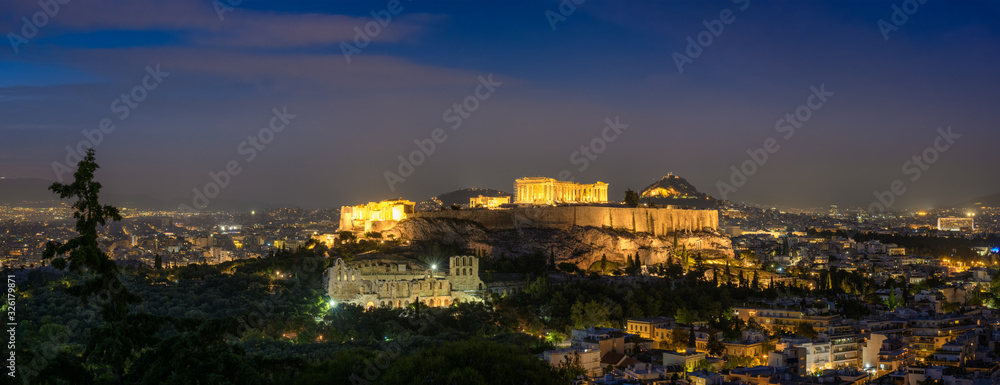 Parthenon Temple and Amphiteater are ancient architecture at the Acropolis, Athens, Greece