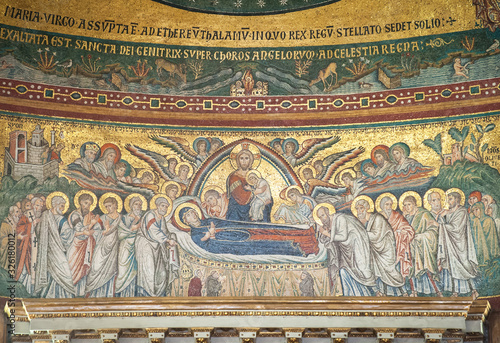 Jacopo Torriti's mosaic 'The Dormition of the Virgin Mary' (1296) in the apse of the Papal Basilica of Santa Maria Maggiore, Rome, Italy photo