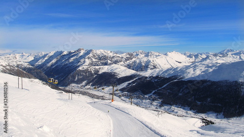 Winter ski view on the top Livigno