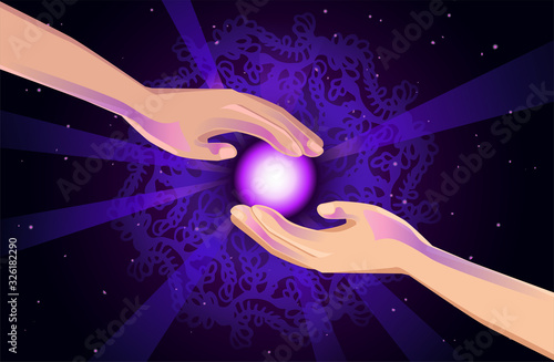 Hinduism and esotericism are mystical teachings of the knowledge of the soul. Harmony of the world and with itself. The art of meditation. vector illustration