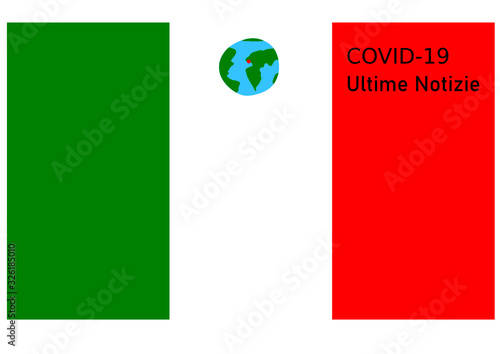 Covid-19. Coronavirus (2019-nCoV) vector design. Wuhan virus in Italy (Italia). Translation: latest news (Ultime notizie). Web banner concept. 