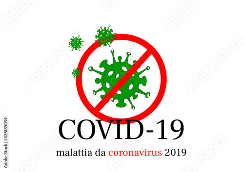 Covid-19. Coronavirus (2019-nCoV) vector design. Wuhan virus in Italy (Italia). Translation: coronavirus disease (malattia da coronavirus). Web banner concept.
