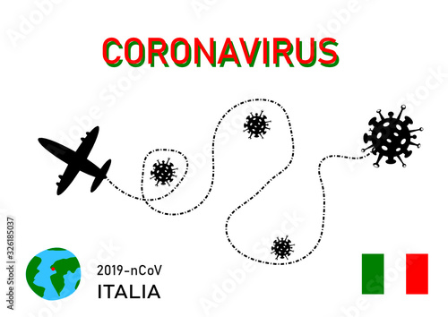 Covid-19. Coronavirus (2019-nCoV) vector design. Wuhan virus in Italy (Italia). Web banner concept.  