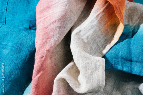 Close up detail of folded linens