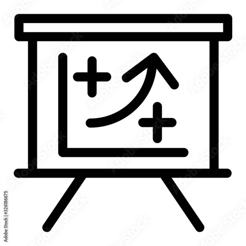 Growth chart on business presentation icon illustration. Increase profits, analysis report, up trend symbols.