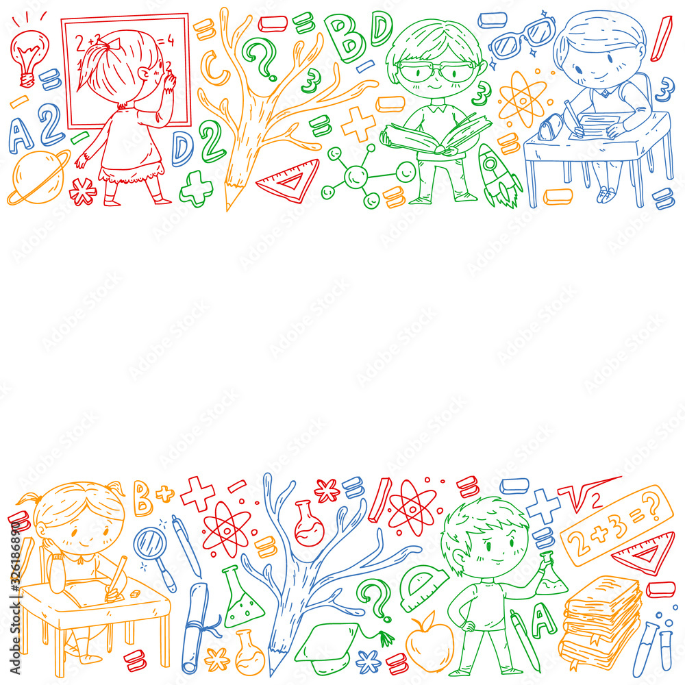 Back to school. Vector icons and elements for little children, college, online courses. Doodle style, kids drawing Back to school. Vector icons and elements for little children, college, online courses. Doodle style, kids drawing