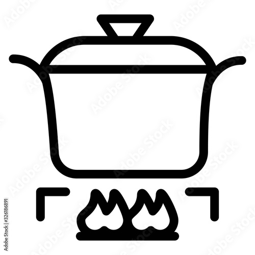 Cooking pan icon. Kitchen utensil, saucepan on oven symbols. Cooking pot on stove illustration.