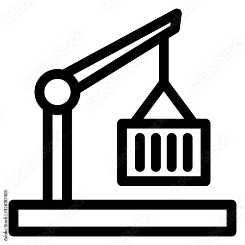 Tower crane icon in line style. Construction, heavy lift crane sign.