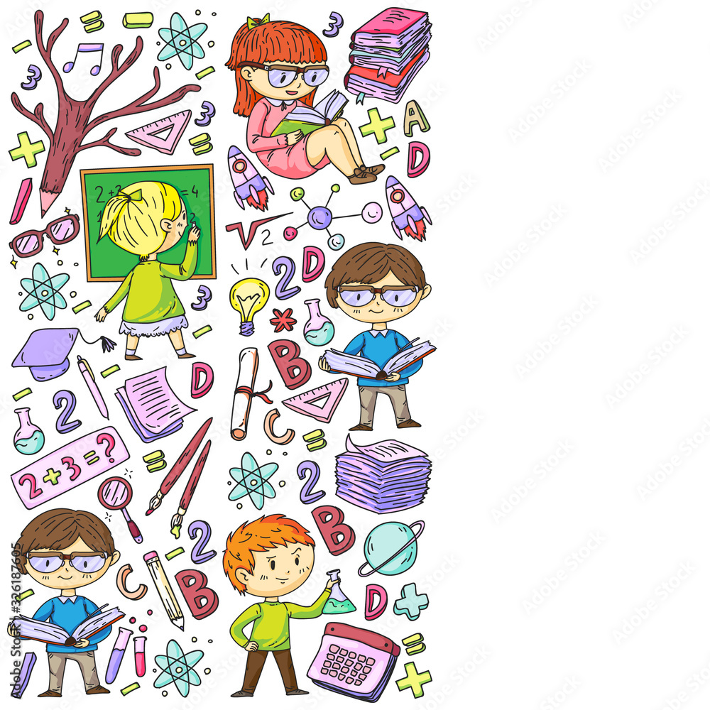 Back to school. Vector icons and elements for little children, college, online courses. Doodle style, kids drawing Back to school. Vector icons and elements for little children, college, online courses. Doodle style, kids drawing