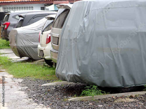 Cars parked on aparking lot photo