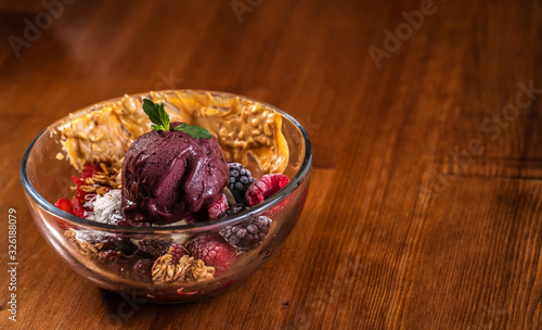 Acai bowl blueberry raspberry mint coconut peanut butter vegan food 