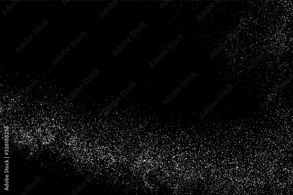 White Grainy Texture Isolated On Black Background. Dust Overlay. Light Coloured Noise Granules. Snow Vector Elements. Digitally Generated Image. Illustration, Eps 10. White Grainy Texture Isolated On Black Background. Dust Overlay. Light Coloured Noise Granules. Snow Vector Elements. Digitally Generated Image. Illustration, Eps 10.