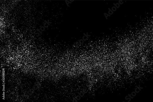 White Grainy Texture Isolated On Black Background. Dust Overlay. Light Coloured Noise Granules. Snow Vector Elements. Digitally Generated Image. Illustration, Eps 10.