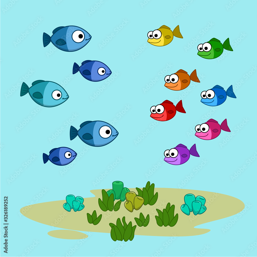 flat colored fishes and algae flat colored fishes and algae