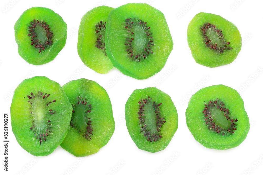 Fototapeta premium slices dried kiwi isolated on white background. top view