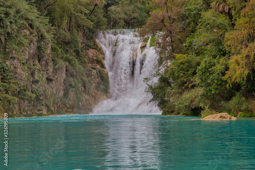 Panoramic beautiful deep forest waterfall in  EL SALTO-EL MECO  san luis potosi M  xico 