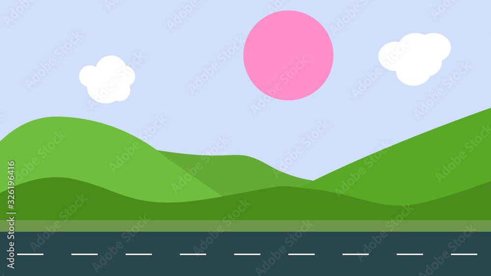 Fototapeta premium Beautiful 2d landscape with road and clouds