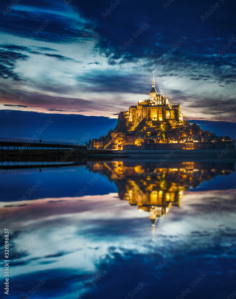 Fototapeta premium tidelands with Mont Saint-Michel, English Channel, Way of St. James, Route of Santiago de Compostela, Basse-Normandie