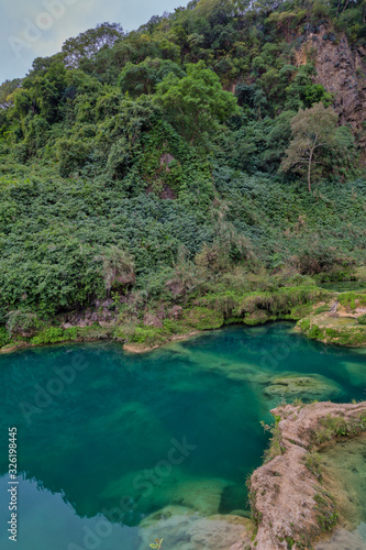 Panoramic beautiful deep forest waterfall in (EL SALTO-EL MECO) san luis potosi México,