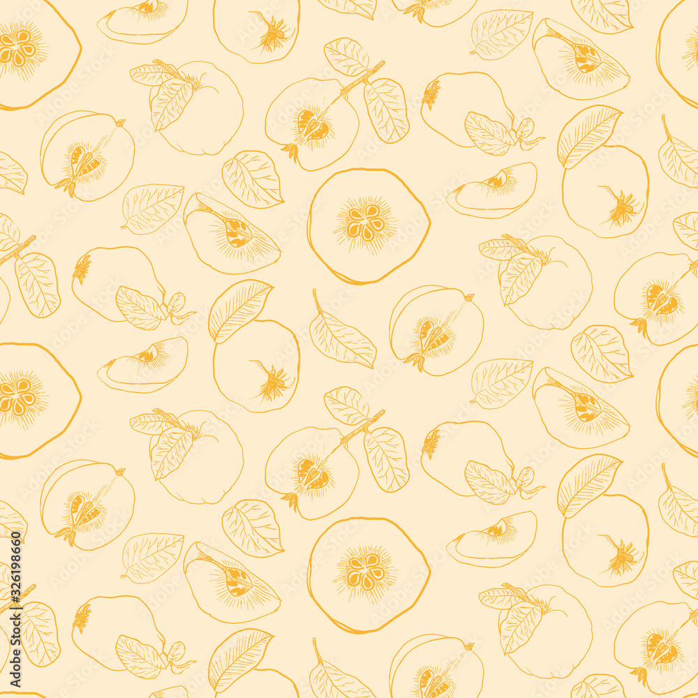 Quince fruit leaves flowers pattern Quince fruit leaves flowers pattern