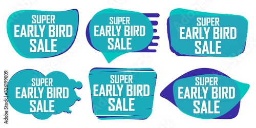 Set Super Early Bird Sale bubble banners design template, discount tags, app icons, vector illustration